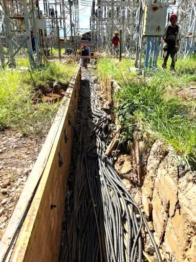 Trinchera con el mazo de cables de control